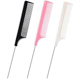 DAZISEN 3 Stück Haarkamm - Antistatischer Schwanzkamm Feinzahnkamm Salon Friseur Haarschneidekamm mit Edelstahlgriff für Frauen und Männer