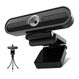 VIZOLINK W4DS Webcam 4K, PC Webcam mit Mikrofon, 78°Sichtfeld, Fester Fokus, Plug&Play, Stativ und Abdeckung, 2K Webcam für Zoom, Skype, Teams, Videoanruf und Konferenz, Mac/ChromeOS/Android