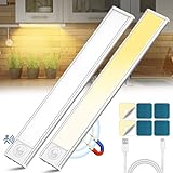 COZII Unterbauleuchte Küche Led, 2 Stück 68 Leds Schrankbeleuchtung Led Bewegungssensor, 3000K/6500K Dimmbar Schrankbeleuchtung Kabellos, USB-C Wiederaufladbar für Schrank Treppen Küche, 20cm