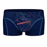 EIN SCHÖNER FLECK ERDE. Herren Boxershorts Großglockner, Bio-Baumwolle, Fair produziert, Alpines Design, Bedruckt, Tiefblau, L