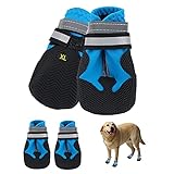 Jodsen Hundeschuhe,4 STK wasserdichte Hundeschuhe mit reflektierenden Riemen Anti-Rutsch-Sohle Outdoor Pfotenschützer Hundeschuhe für kleine mittelgroße Hunde Winter,Blau (XL)