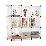 FUNLAX DIY Würfelregal, Regalsystem, Stapelbar Kunststoff Steckregal mit 6 Cubes, Schuhboxen, 30 x 30 cm Shoe Rack mit Haken Semitransparent 9 Cube