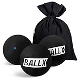 BallX® Squash Bälle Blauer Punkt XS2000 [3ER Set] - Squashbälle extra Schnell für Anfänger - Ball mit Wettkampfgröße - Langlebige Squashspiel Bälle mit Baumwollsäckchen - Squashball Set - Squash Ball