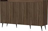 WFL GROUP Sideboard 150 cm mit Rillenfronten & 3 Push-to-Open Türen – Wohnzimmerschrank Buffet-Kommode mit Stauraum, hohe Metallfüße, Braun Walnuss Holzoptik – Industrial-Loft & Skandi – Arysa