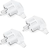 Schutzkontakt Winkelstecker 3 Stück, HITRENDS Stromstecker Eurostecker Adapter, Steckerdose 250V/16A Flach, Winkelstecker Aussen Wasserdicht(4.8mm), 2P+E, Weiß