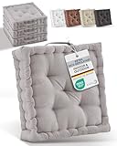 Beautissu 4er Set Bodenkissen Sitzkissen 40x40 cm - Dickes Matratzenkissen 8cm - 100% Baumwolle Stuhlkissen Indoor & Outdoor Sitzkissen Boden Tragegriff extra Dicke Sitzauflagen Taupe - Mila