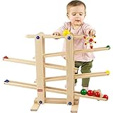 Trihorse – Holz Kugelbahn Maxi inkl. 1 Rollkasper, 1 Rollblume und 4 großen Kugeln – Murmelbahn für maximalen Spielspaß & Entwicklungsförderung – Rollbahn für Kinder von 1-6 Jahren (71 x 50 x 11 cm)