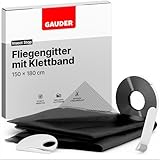 GAUDER Fliegengitter für Fenster (150 x 180 cm | schwarz) aus Polyester | Insektenschutz ohne Bohren | Fliegengitter mit Klettband | Fliegennetz & Mückennetz für Fenster