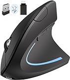 Qxvnm Ergonomische Maus Kabellos Bluetooth Wiederaufladbare Vertikale FunkMaus (BT5.1+2,4 GHz USB + USB C Adapter) Modus mit 6 Tasten 3DPI, Bequemer Griff Mäuse für Laptop/Desktop/Tablet/Mac/Computer