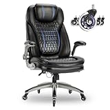 COLAMY Chefsessel aus Atmungsaktivem Leder – Ergonomischer Bürostuhl mit Taschenfederkern-Sitzkissen, Flip-up-Armlehnen& Leisen Rollen für Homeoffice und Büro, Schwarz
