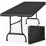 tillvex Gartentisch klappbar Rattan Optik 180x75cm | Buffettisch mit Tragegriff | Klapptisch für Garten Terrasse und Balkon | Campingtisch 6 Personen