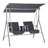 Outsunny Hollywoodschaukel Gartenschaukel Schaukel 2-Sitzer mit Sonnendach Grau 170 x 110 x 165cm