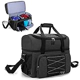 DSLEAF Bowling Bag for 2 Balls, Bowling Tote with Wooden Bowling Cups and Padded Divider for Double Ball and One Pair of Bowling Shoes Up to Mens 57 and Extra Essentials, Bag Only, Black