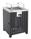 tepro Gasfeuerstelle Topeka quadratisch 50x50 cm – Gas-Tischkamin mit Edelstahl-Brenner (13 kW), Glasumrandung, Lavasteinen, Zündung, Abdeckhaube & Regler – Outdoor Feuerstelle für Terrasse & Garten