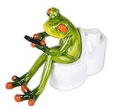 Süßer Frosch auf Toilette Deko Figur Dekofigur Dekoration Zierfigur WC Bad