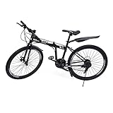 26 Zoll 21-Gang Mountainbike,Schwarz und Weiß Faltrad mit Mechanische Scheibenbremsen vorne und hinten für Jugendliche Erwachsene,Herren und Damen