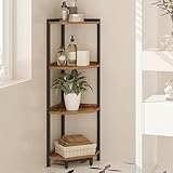 Hzuaneri Eckregal, 4-stöckiges Bücherregal, Standregal, Lagerregal, Eck-Bücherregal, Geeignet für Wohnzimmer, Arbeitszimmer und Büro, 30 x 30 x 104,5 cm, Vintagebraun-Schwarz CS05801B