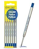 ONLINE Schreibgeräte 6 Kugelschreiberminen blau, G2-Format Strichstärke M, (SWISS MADE), passend für: Parker, Pelikan, Faber-Castell etc, extrem hochwertig & langlebig, Standard Kugelschreiber Minen