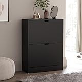 Vida Designs Schuhschrank mit 2 Schubladen, platzsparender Schuhschrank mit 2 Klappschubladen, für Flur und Wohnzimmer, 100% FSC-Zertifiziert (schwarz)