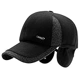 FakeFace Unisex Schirmmütze mit ohrenschützer gefüttertes Basecap Herren Winter Dicke Mütze Kappen Golf Cap Fliegermütze Wintermütze Windschutz Baseballcap mit Schirm und Ohrenklappen (Schwarz-257)