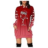 Christmas Hoodie Kleid Damen Weihnachtspullover Weihnachtskleider Hoodie Weihnachtspullover Damen Weihnachtsmann Print Hoodie Kleid Langes Weihnachtskleid / Rentier mit Taschen Langarm Mini Kleid