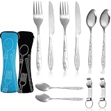 Edelstahl Besteck Campingbestec Bestec für Unterwegs Tragbare Outdoor Bestec Set 2 Personen Bestecset mit Reißverschluss Bestec Reisebestec Camping Edelstahl Für Outdoor und Reisen