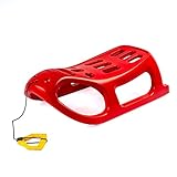 Kinderschlitten RodelschlittenSchlitten aus Kunststoff Metallkufen Mit Zugseil mit Griff 86 cm x 46 cm x 25 cm (Rot)