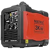 Matrix Notstromaggregat Benzin leise Inverter Stromerzeuger 3300 Watt Stromgenerator mit USB Stromaggregat digitaler Generator 230V 12V leicht tragbar Eco Modus PG 3000i-USB | 4 Takt | 59 dB(A) | 24kg