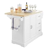 SoBuy FKW41-WN Luxus-Küchenwagen mit 4 versteckten Rollen Küchenschrank Sideboard mit erweiterbarer Arbeitsfläche BHT ca.:130x91x46(+25) cm