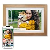 Denver PFF-1543LW Digitaler Wi-Fi Bilderrahmen – 15,6 Zoll Full HD IPS Touchscreen, Integrierte FRAMEO Software, Drahtloses Teilen, Timer-Funktion, Holzrahmen hell