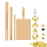 Nudelbrett mit Gewinde – Nudelherstellungs-Set aus Holz, 8-teiliges hausgemachtes italienisches Kochwerkzeug-Set mit Teigtaschenform, Ravioli-Stempel, Zubehör für Küche, Abendessen
