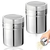 ATTEEFI 2 Stück Kakaostreuer, Edelstahl 304 Mehlstreuer mit Deckel, Silber, groß Zimtstreuer, mit Feinsieb und Feuchtigkeitsschutzdeckel, für Kaffeepulver, Zimtpulver