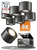 MATO 6x LED Aufbauspot Schwarz - Extra Flach & Schwenkbar - Ø80x50mm - Aufputz Spots Decke Inkl. 5W Modul 230V - 3000K Warmweiß - Deckenspots, Aufbaustrahler, Deckenstrahler