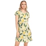 CHIFIGNO Damen-Nachthemd, bedruckt, weiches Nachthemd, Pyjama, Sommer-Pyjama-Kleid, Gelbe Zitronen, XL