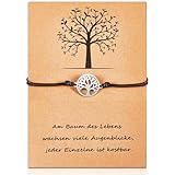Fiada Lebensbaum Armband Armkettchen mit Lebensbaum Anhänger für Frauen Mädchen Armkette mit Karte Freundschaftsarmband Baum des Lebens Geschenk für Geburtstag Muttertag Freundschaft (Schwarz)
