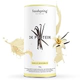 foodspring – 3K Protein Pulver Vanille 750g – Mehrkomponenten Eiweißpulver aus hochwertigem Whey, Casein, Ei-Protein & BCAAs – Zuckerfrei & hoher Proteingehalt ideal für den Muskelaufbau & Erhalt