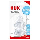 NUK First Choice+ Anti-Colic-Trinksauger Silikon | kiefergerechte NUK Form | Größe 2 (6-18 Monate) M für Milch | 2 Stück