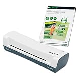 Leitz Set iLAM Home A4 Laminiergerät + Heißlaminierfolien A4 80 mic im 100er Pack, Laminiergerät für 75 bis 125 mic Laminierfolien, 3 Min. Aufwärmzeit, Weiß, Ideal für Home Office & Schule, 74200000
