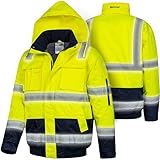 Safetytex Warnschutz Pilotenjacke - Arbeitsjacke - wasserdicht, winddicht, reflektierend - HI VIZ Thermo Jacke - Warnschutzjacke in gelb/marine - Gr. L