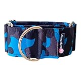 Woofpetshop® Martingale Halsband für kleine, mittlere und große Hunde, ideal für Windhunde und Podenco (4 cm – Größe M (40 ~ 50 cm), Military Skye)