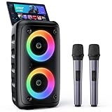 Karaoke Maschine, Karaoke Anlage Mit 2 Mikrofonen, Tragbare Karaoke Maschine Mit 2 Drahtlosen Mikrofone, Bluetooth Lautsprecher Box Für Erwachsene/Kinder Mit Led Lichteffekte, Black