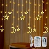 DAOUZL Lichterketten Vorhang,3.5 Meter LED Mond Sterne Lichterkette,LED Sterne Mond Lichterkette,Ramadan Dekoration,8 Modi IP44,Lichtervorhang Innen Außen Deko für Ramadan,Hochzeit,Party,Weihnachten