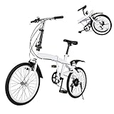 HUOMMGS 20 Zoll Klappfahrrad 6 Gang Klapprad Upgraded Faltrad Zusammenklappbar Stadtfahrrad für Erwachsene Höhenverstellbar Klappfahrrad für Draußen Radfahren (Weiß)
