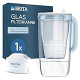 BRITA Wasserfilter Kanne Glas hellblau (2,5l) inkl. 1 MAXTRA PRO Pure Performance Kartusche – Premium Kanne aus Glas mit Smart Light LED & Klappdeckel – filtert Verunreinigungen, Kalk, Metalle etc.
