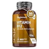 Vitamin B12-500mcg pro Tablette - 365 vegane Tabletten - 1 Jahr Vorrat - Nervenfunktion, Energiestoffwechsel, Immunsystem (EFSA) - Reines Methylcobalamin - Vegan & Vegetarisch - WeightWorld