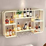 Modernes Weinregal Aus Metall, Weinregal Wandmontage Schwarz,Weinregal,Bar Regal Wand,Whiskygläser, Flaschenhalter Flaschenregal Wand Weinflaschenhalter,Multifunktionales Lagerregal(Off white,L47.2'(1