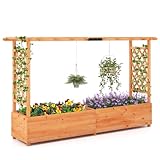 GOPLUS Hochbeet mit Rankgitter, Blumenkasten mit hängendem Dach & Ablauflöchern, Pflanzkasten Rankhilfe Pflanzkübel für Garten, Terrasse, Hof (Orange, 200 x 44 x 114 cm)