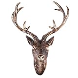 LINDER Hirschgeweih Hirschkopf Geweih 10-Ender in Bronze-Optik, Wanddeko für Wohnzimmer, 51 x 60 cm