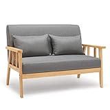 Mondeer Sofa, Sofa 2 Sitzer Sessel mit Kissen Massivholzrahmen Leinen Vintage für Schlafzimmer Wohnzimmer Büro (Dunkelgrau), 112 * 64 * 73 cm