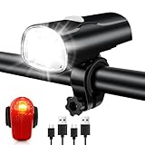 LED Fahrradlicht Set, STVZO Zugelassen Beleuchtungsset Fahrradlicht Set Frontlicht + Rücklicht Fahrradlicht USB Aufladbar Wasserdicht Fahrrad Licht Fahrradbeleuchtung Fahrrad Lichter LED Set